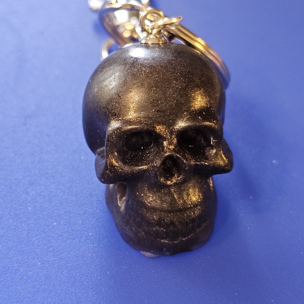 Small Handmade Black Skull & Cat Halloween Keychain- Only One Available